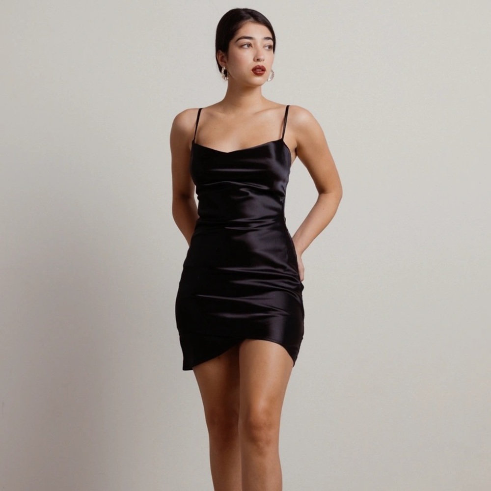 Vici | Black Satin Mini Cowl Neck Line Dress Size L